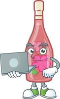 Pink bottle wine cartoon character style vector