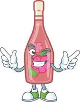 Pink bottle wine cartoon character style vector