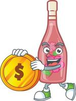 Pink bottle wine cartoon character style vector