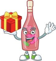 Pink bottle wine cartoon character style vector