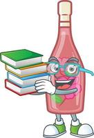 Pink bottle wine cartoon character style vector