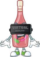 Pink bottle wine cartoon character style vector