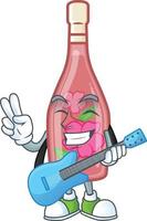 Pink bottle wine cartoon character style vector