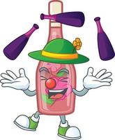 Pink bottle wine cartoon character style vector