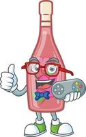 Pink bottle wine cartoon character style vector