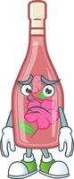Pink bottle wine cartoon character style vector