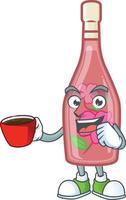 Pink bottle wine cartoon character style vector