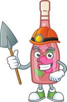 Pink bottle wine cartoon character style vector