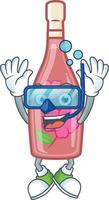 Pink bottle wine cartoon character style vector