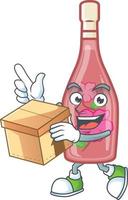 Pink bottle wine cartoon character style vector