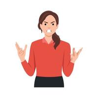 Young woman is angry. Discontent. Asking why. Flat vector illustration isolated on white background