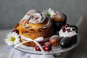 Easter cakes and red eggs photo