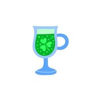 Doodle green beer in glass mug with clover. vector