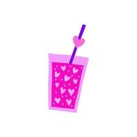 Doodle drink in glass with hearts and straw vector