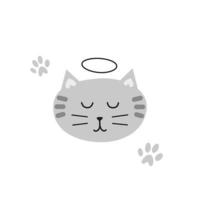 Cute doodle cat face with nimbus. vector