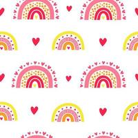 Seamless pattern with Scandinavian rainbows and hearts. vector