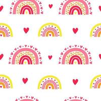 Seamless pattern with Scandinavian rainbows and hearts. vector