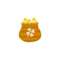 Doodle pot with gold coins. vector