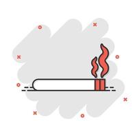 icono de cigarrillo en estilo cómico. Ilustración de vector de dibujos animados de humo sobre fondo blanco aislado. concepto de negocio de efecto de salpicadura de nicotina.