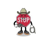 Character mascot of stop road sign as a cowboy vector