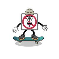 no thru movement road sign mascot playing a skateboard vector