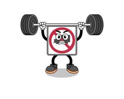 no trucks road sign mascot cartoon lifting a barbell vector