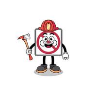 Cartoon mascot of no bicycles road sign firefighter vector