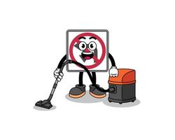 Character mascot of no left or U turn road sign holding vacuum cleaner vector