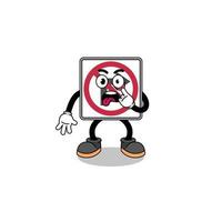 Character Illustration of no right turn road sign with tongue sticking out vector