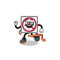 Mascot cartoon of no trucks road sign running on finish line vector