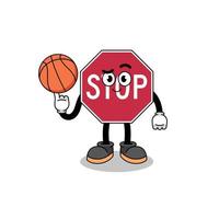 stop road sign illustration as a basketball player vector