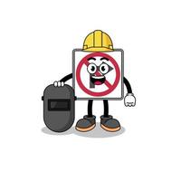 Mascot of no right turn road sign as a welder vector