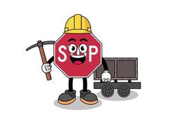 Mascot Illustration of stop road sign miner vector