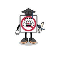 no bicycles road sign mascot with graduation pose vector