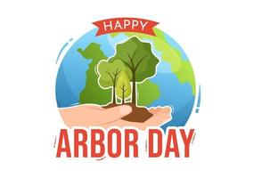 Happy Arbor Day on April 28 Illustration with Green Tree, Garden Tools and Nature Environment in Flat Cartoon Hand Drawn for Landing Page Templates vector