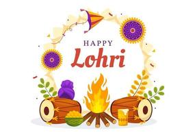 Happy Lohri Festival of Punjab India Illustration with Playing Dance and Celebration Bonfire in Flat Cartoon Hand Drawn for Landing Page Templates vector