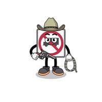 Character mascot of no trucks road sign as a cowboy vector