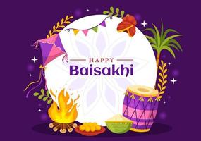 Happy Baisakhi Illustration with Vaisakhi Punjabi Spring Harvest Festival of Sikh celebration in Flat Cartoon Hand Drawn for Landing Page Templates vector