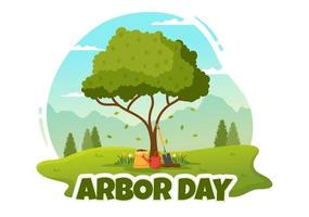 Happy Arbor Day on April 28 Illustration with Green Tree, Garden Tools and Nature Environment in Flat Cartoon Hand Drawn for Landing Page Templates vector