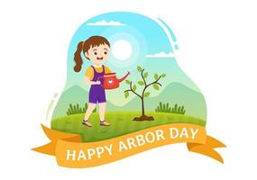 Happy Arbor Day on April 28 Illustration with Kids Planting a Tree and Nature Environment in Flat Cartoon Hand Drawn for Landing Page Templates vector