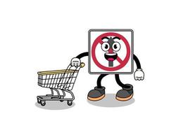 Cartoon of no thru movement road sign holding a shopping trolley vector