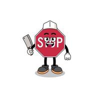 Mascot of stop road sign as a butcher vector