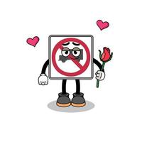 no trucks road sign mascot falling in love vector