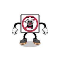 no left turn road sign cartoon with surprised gesture vector