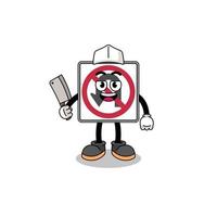 Mascot of no U turn road sign as a butcher vector