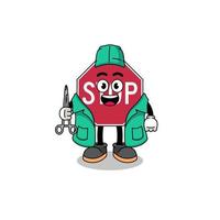 Illustration of stop road sign mascot as a surgeon vector