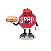 stop road sign illustration as a pizza deliveryman vector