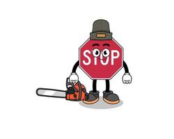 stop road sign illustration cartoon as a lumberjack vector