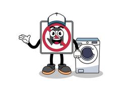 no U turn road sign illustration as a laundry man vector