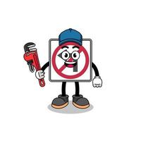 no left turn road sign illustration cartoon as a plumber vector